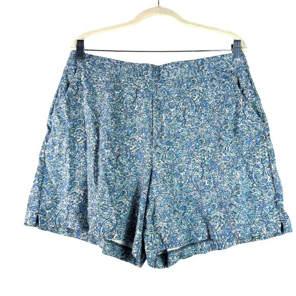 🟣 J. Jill Womens Blue High Rise Mom Short Floral Size Medium - Picture 1 of 8